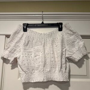 J Crew white eyelet lace off the shoulder top